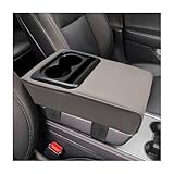 Suvnie Car Center Console Armrest Pillow, Memory Foam Auto Armrest Box Cover with Cup Holder & Phone Holder, Waterproof Leather Arm Rest Protector Cushion, Interior Car Accessories (Gray)