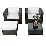 XXL Balkon Lounge Set für Balkon und Terrase erweiterbar - Polyrattan Balkon Lounge Set - schwarz – Gartenmöbel Lounge Möbel Set Garnitur - Gartenlounge Set + Lounge Sessel + Hocker + Tisch + Kissen