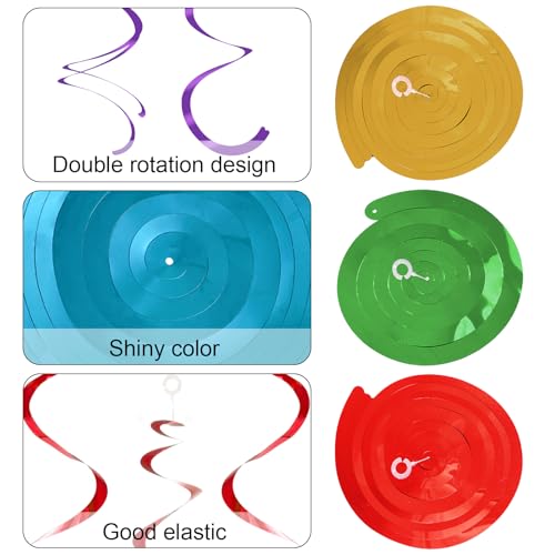 Image of Colorful Ceiling Swirl Foil Decorations Hanging Plastic Streamer Themed Swirl Party Decoration for Wedding Thanksgiving Day Graduation Celebration, Pack of 28 (Rainbow)