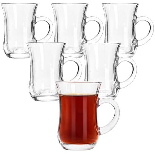 Glasses With Handle, Slim Waist Design And Thick Sole Prevent Tea From Getting Cold, 5 Oz Small Clear Teacup Set Glass Coffee Cups For Espresso Coffee, Hot Chocolate