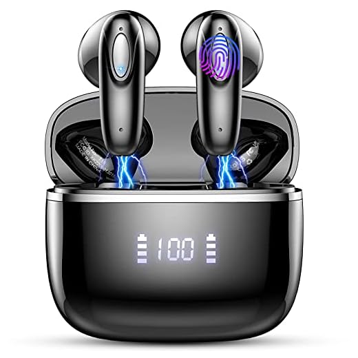 Kopfhörer Kabellos Bluetooth, Bluetooth Kopfhörer 5.3 mit 4 HD-Mikrofon, ENC Lärmreduzierung, 40 H HiFi Stereo In Ear Kopfhörer Bluetooth Dual LED Display, IP7 wasserdicht Ohrhörer für Sport, USB-C.