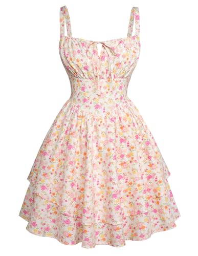 Image of Scarlet Darkness Floral Mini Corset Dress for Women Teen 2026 Summer Spring Flowy A-Line Sundress with Pockets