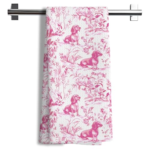 Nipil Pink Chinoiserie Golden Retriever Kitchen Towels, Pink Floral Golden Retriever Decorative Dish Tea Towels, Grandmillennial Botanical Dog Hand Towels for Kitchen Bathroom, 16x24 Inch