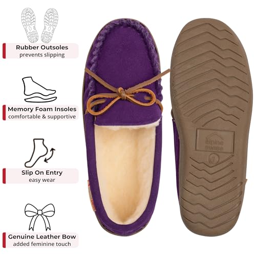 Image of Alpine Swiss Sabine Womens Moccasin Slippers Genuine Suede House Shoe Memory Foam Insole Plush Faux Shearling Fur Indoor Outdoor Anti-Slip Rubber Sole