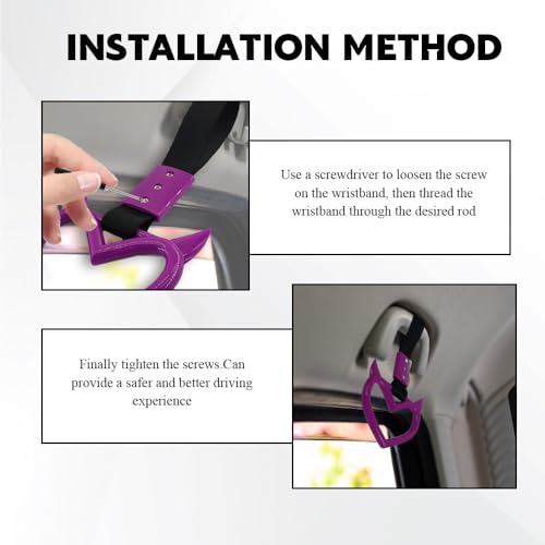 Image of 2PCS Heart shaped Car Handle Straps, Heart Car Accessories, Ring Hearts Shaped Cars Hand Strap Drift Charm, Universal Handle Keychains Accessory Suitable for Cars Bus (Purple+black)