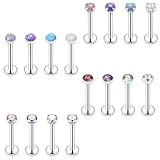 SCERRING 16PCS 16G 2mm Clear CZ Opal Internally Threaded Labret Monroe Lip Ring Tragus Nail Helix...