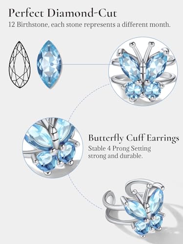 Brincos de colar de borboleta para mulheres e meninas, prata esterlina CZ granada/ametista/azul/esme