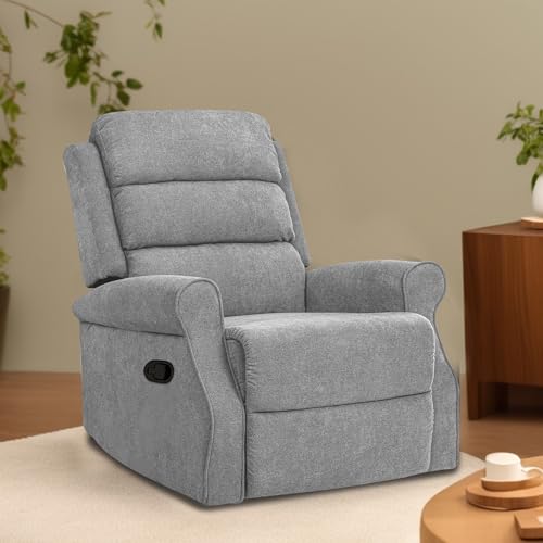 Image of Comfy Fabric 1 Seater Recliner Sofa, Premium Upholstery with Soft Padding & Comfortable Cushions, Manual Recliner Chair for Home & Living Room | Grey