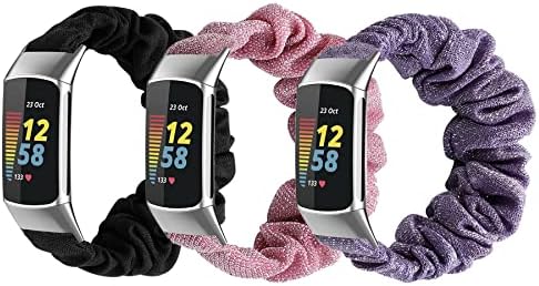 Scrunchie Watch Bands Compatible with Fitbit Charge 5 Bands for Women, Soft Fabric Elastic Replacement Wristbands Birthday Gifts for Charge 5 (Small (4.7“-6.6”in), Type-E)