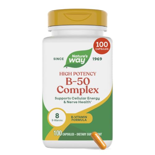 Nature's Way B-50 Complex, Supports Cellular Energy & Nerve Health*, 8 B-Vitamins, With Folic Acid, Biotin, Niacin & More, Gluten Free, 100 Capsules (Packaging May Vary) - image 1