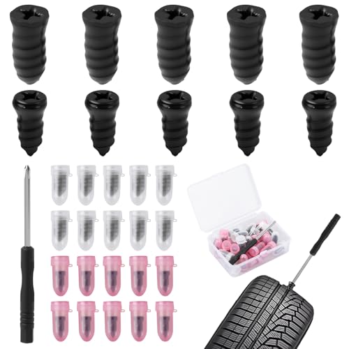 30 Piezas Clavo de Goma para Neumáticos, Kit de Reparación de Neumáticos con Clavos de Goma para Moto, Coche, Camión y Bicicleta, Incluye Destornillador, 15 Clavos Pequeños y 15 Grandes