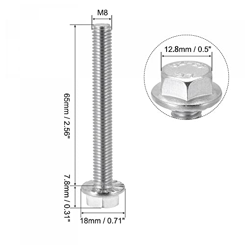 Image of uxcell M8x65mm Hex Serrated Flange Bolts Screws Metric Thread 304 Stainless Steel 5pcs