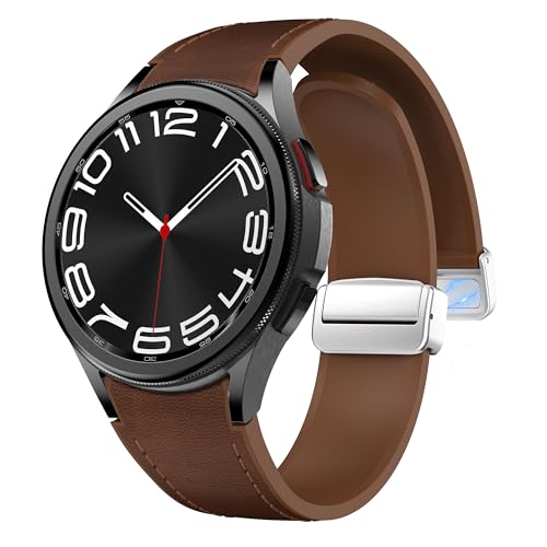 No Gap Leather Magnetic Watch Band, Compatible with Samsung Galaxy Watch 5 Pro 45mm/Galaxy Watch 5 44mm 40mm/Galaxy Watch 4 44mm 40mm, Silicone Sport Watch Strap for Samsung Galaxy Watch (dark brown)