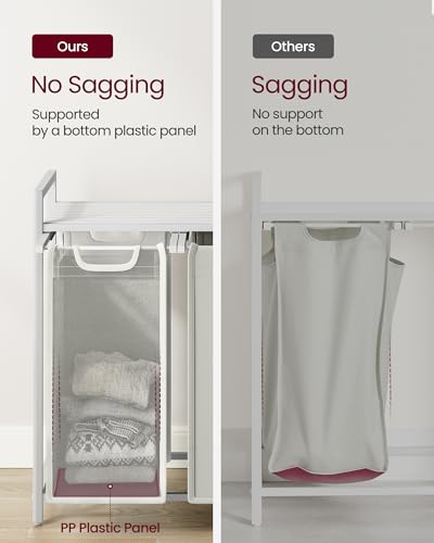 Image of VASAGLE Laundry Hamper, Laundry Basket, Laundry Sorter with 3 Pull-Out and Removable Bags, Shelf, Metal Frame, 3 x 10.6 Gallons (40 L), 36.4 x 13 x 28.4 Inches, Cream White and Cloud White UBLH301W01