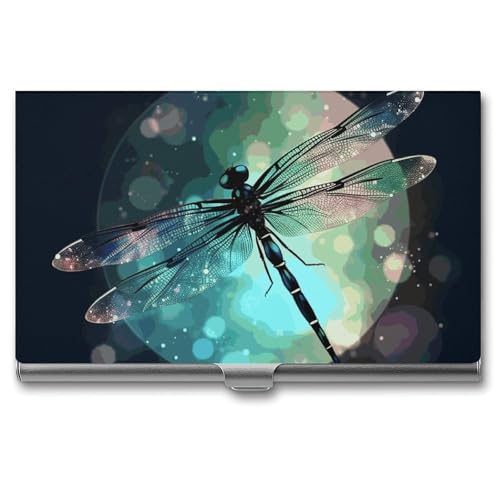 Slim Business Card Case for Men & Women, Pocket Metal Case, Galaxy Animal Dragonfly Professional Aluminum Alloy Business Card Holders, Stylish Purse Name Cards Holder, Buckle Style Shut