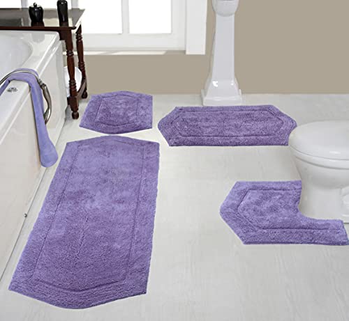 Home Weavers Waterford Collection 100% Cotton Tufted Bath Rug, Extra Soft and Absorbent Bath Rugs, Non-Slip Plush Bath Carpet, Machine Wash, Bath Mat for Bathroom, 4 Piece Set, Purple