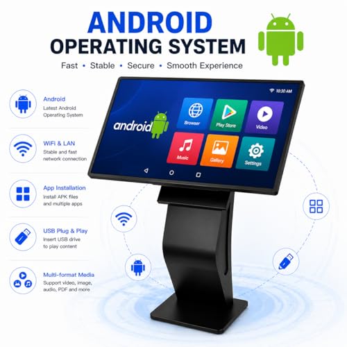 Image of 32 inch Touch Screen Kiosk, Android System, Install APP, Browser, Digital Signage Kiosk, K-Style Stand Digital Signage Display, Interactive Display Mall Navigation /Advertising /Retail Store