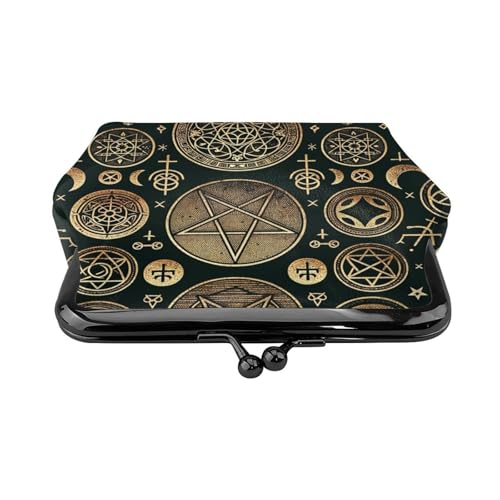 Pu Leather Buckle Coin Purse Mystical-Pentagrams-Stars Girls Kiss-Lock Change Purse Wallets2