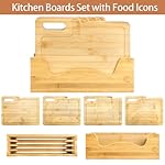ZENFUN 4 Pack 12.5"L x 9.8"W Bamboo Cutting Boards with Holder, Wood Cutting Board Set, Chopping Boards Set with Food Icons, Kitchen Cutting Board Ideal for Meat, Fish, Bread, Vegetable, Fruit - Image 4