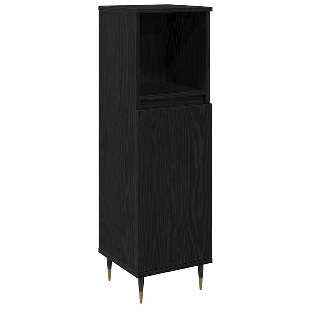 Badezimmerschrank mit Tür Schwarz Eichen-Optik, Badschrank 30 x 30 x 100 cm, schmaler Badunterschrank aus Holzwerkstoff, platzsparende Badkommode mit 3 Ablagen für Badzubehör
