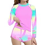 Girls Raglan Long Sleeve Rash Guard Boyshorts Swimsuits 2 Piece Bathing Suit UPF 50+ Swimwear for 6-15 Years