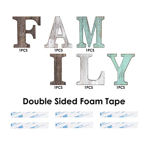 Timeyard Wood Family Signs Wall Decor, Decorative Wooden Blocks Rustic Letters Cutout Farmhouse Home Decor, Multicolor, Bedroom Kitchen Living Room Table Centerpiece Words, Freestanding With Double Sided Tape #TOP5