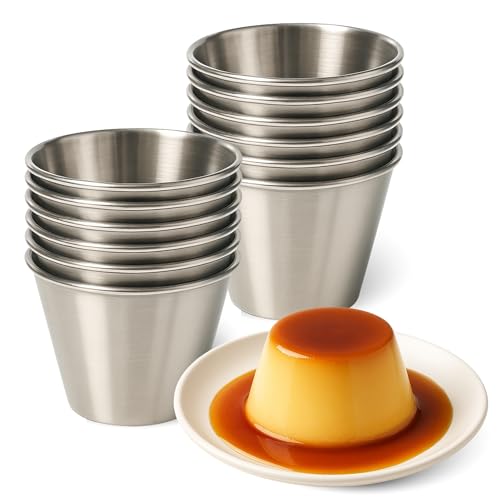 Flaneras Individuales, Molde para flan Molde Repostería, Antiadherente, Acero Inoxidable, Ideal para Flan, Postres, Salsa, Repostería y Cocción al Baño María, 7 cm Diámetro x 4.7 cm alto, 12 unidades