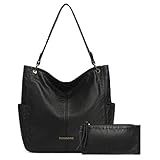 Montana West Hobo Purse for Women 2pcs Handbag Set Shoulder Bag Soft Washed Leather Top Handle Satchel with Wallet MWC2-115BK