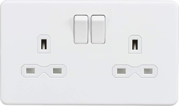 Knightsbridge SFR9000MW 13A 2G DP Switched Socket with Twin Earths - Matt White with White Insert