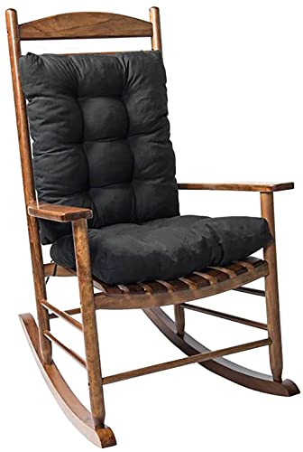Rocking Chair Cushion Set with Ties,2 Piece Non-Slip Seat Back Chair Cushion Replacement Indoor Outdoor Soft Thickened Patio Chaise Lounger Swing Bench Cushion Patio Recliner Chair Pads (A Black)