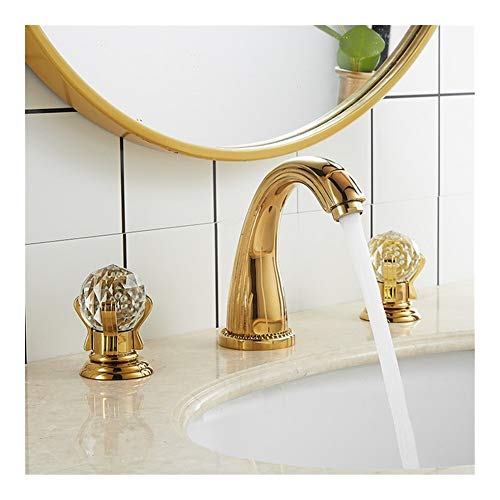 Kran kuchenny Tuqiu Basin Kran Złoto Łazienka Kran Faucet 3 Dziura Powszechna Mikser Basinowy Mosiądz Amd Crystal Water Dotknięcie (Color : Gold)