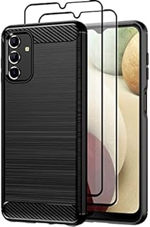 Teayoha Case for Samsung Galaxy A13 5G / A13 4G / A04S, with Tempered Glass Screen Protector [2 Pack], Carbon Fiber Scratch Resistant, Soft TPU Drawing Protective Cases Phone Cover - Black