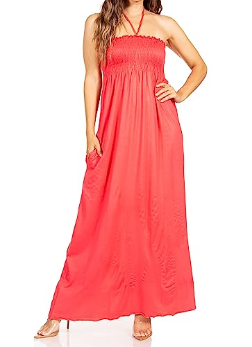 Image of Sakkas Soft Jersey Feel Solid Color Smocked Bodice String Halter Long Dress