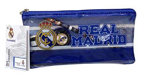 ALMACENESADAN 2319; portatodo de plástico con utiles Real Madrid; Lapiz, Goma, sacapuntas y Regla.