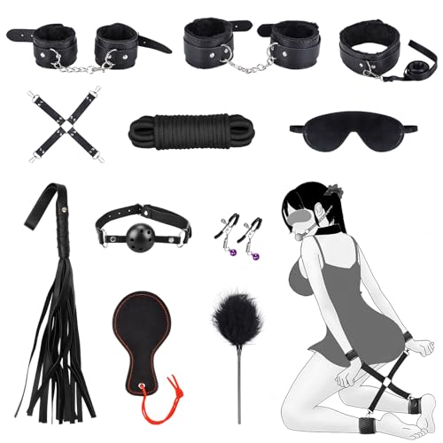 Kit di bondage SM Oziral 11 pezzi BDSM Set di bondage per letto Giocattoli sessuali per coppie Set BDSM Accessori per donne per principianti Set per sesso di coppia nero