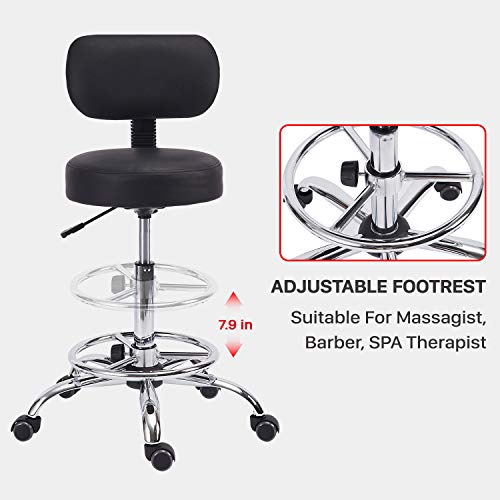 KLASIKA Drafting Swivel Chair with Back Support and Adjustable Footrest Rolling Stool, Multi-Purpose Office Desk Chair for Bar Kitchen Shop, Black