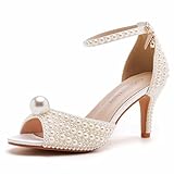 Heel Height : 7.5cm / 3 inches Handmade: All of them handmade ,Us import Glues Stick Pearls and Lace Flowers on Shoes ,Make the shoes very Elegant and Beautiful. Occasion: Pearls fashion lady Heel Dress Pump suit for Bride, Bridesmaids and Women in a...