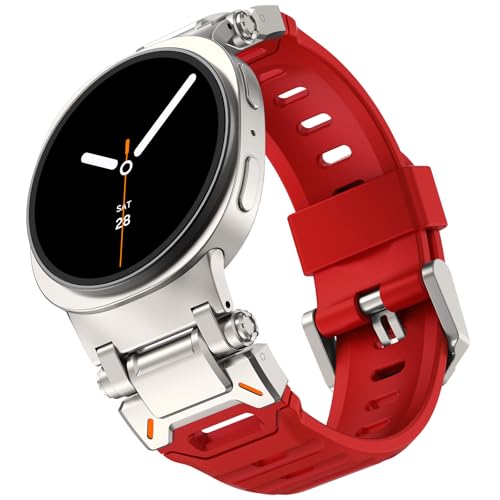 KADES Durablle FKM Band Compatible for Galaxy Watch 8 Classic 46mm/ Watch 8 40mm 44mm, Solid Fluorubber with Stainless Steel Connector for Galaxy Watch 2025, Titanium/Red by KADES - Used condition - US$18.52