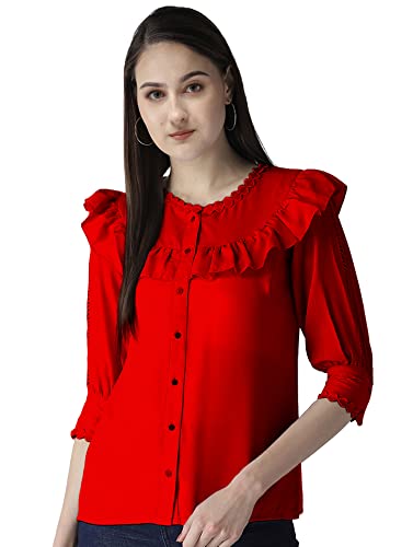Image of Girls /Women Cuffed Sleeves Solid Shirt Style top-102