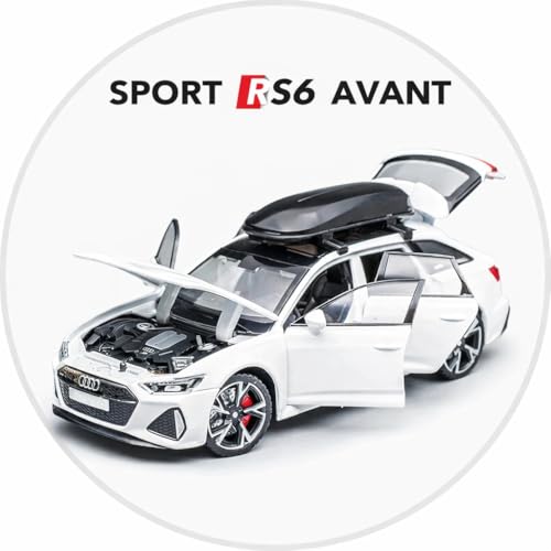 Image of Invite 1:32 Scale Audi RS6 Alloy Die-Cast Car Model with Door-Activated Light & Sound | Openable Doors, Hood & Trunk | Metal Toy Car for Kids & Collectors (White Color)