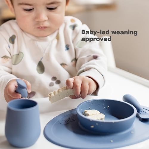 image for ezpz Tiny Bowl (Blue) - Silicone Suction Placemat + Bowl for Infants -