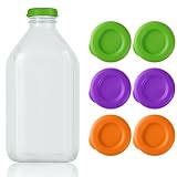GAWBYET Silicone Milk Bottle Caps,48mm Diameter Glass Jug Replacement Lids Fit Stanpac & Libbey & Stock Your Home & The Dairy Shoppe,Reusable and Airtight Bottle Caps(6 Pack) (Three colours)