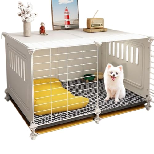 Brfveob 犬用ケージ 小型犬用 トラックゲージ ペット 小型・中型・大型犬用 屋根付き 屋内用 掃除簡単 組み立て簡単 引き出しトレイ 頑丈 安定性 スタイリッシュ 犬用 ペット 小型犬用 トイレ付き屋内犬小屋 中型犬用一体型犬フェンス テディとビシ