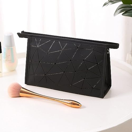 Image of Makeup Bag for Women, Diamond Pattern Makeup Bag with Zipper Large Capacity Travel Toiletry Bag - Black