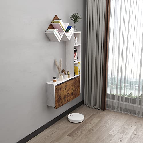 Bixiaomei Folding Wall Mounted Drop Leaf Table, Foldable Desk With Moveable Cabinets, Floating Laptop With Convertible Storage Shelves, Multifunctional Computer Workstation In Home For Space Saving #TOP2