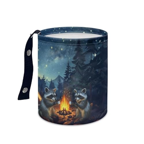 Image of Camping Raccoon Galaxy Hanging Portable Car Printed Car Accessories Interior Universal Collapsible Back Seat, Front Console, Floor, or Hanging Headrest Waste Basket