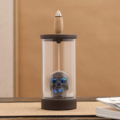 TOYANDONA Queimador de incenso Halloween caveira luz LED à prova de vento suporte de incenso de refl