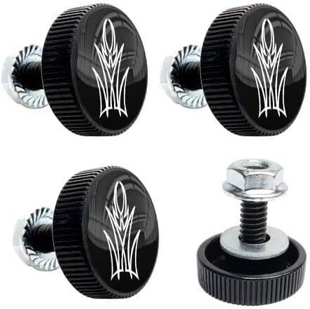 4 Black 1" Round Logo License Plate Frame Fastener Tag Bolts Pinstripe White Style-9856-3777
