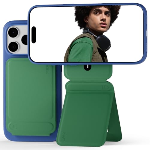 Image of MOFT Phone Tripod Stand Selfie Stick for iPhone, Multi-Angles iPhone Stand, Lightweight & Portable Phone Holder, Strong Magnets, MOVAS Vegan Leather, Travel Essentials, Oz Green (Without Card Slot)