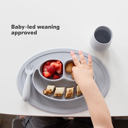 ezpz Mini Mat Suction Plate (Sage) — Three-Compartment Silicone Feeding Placemat — view 4